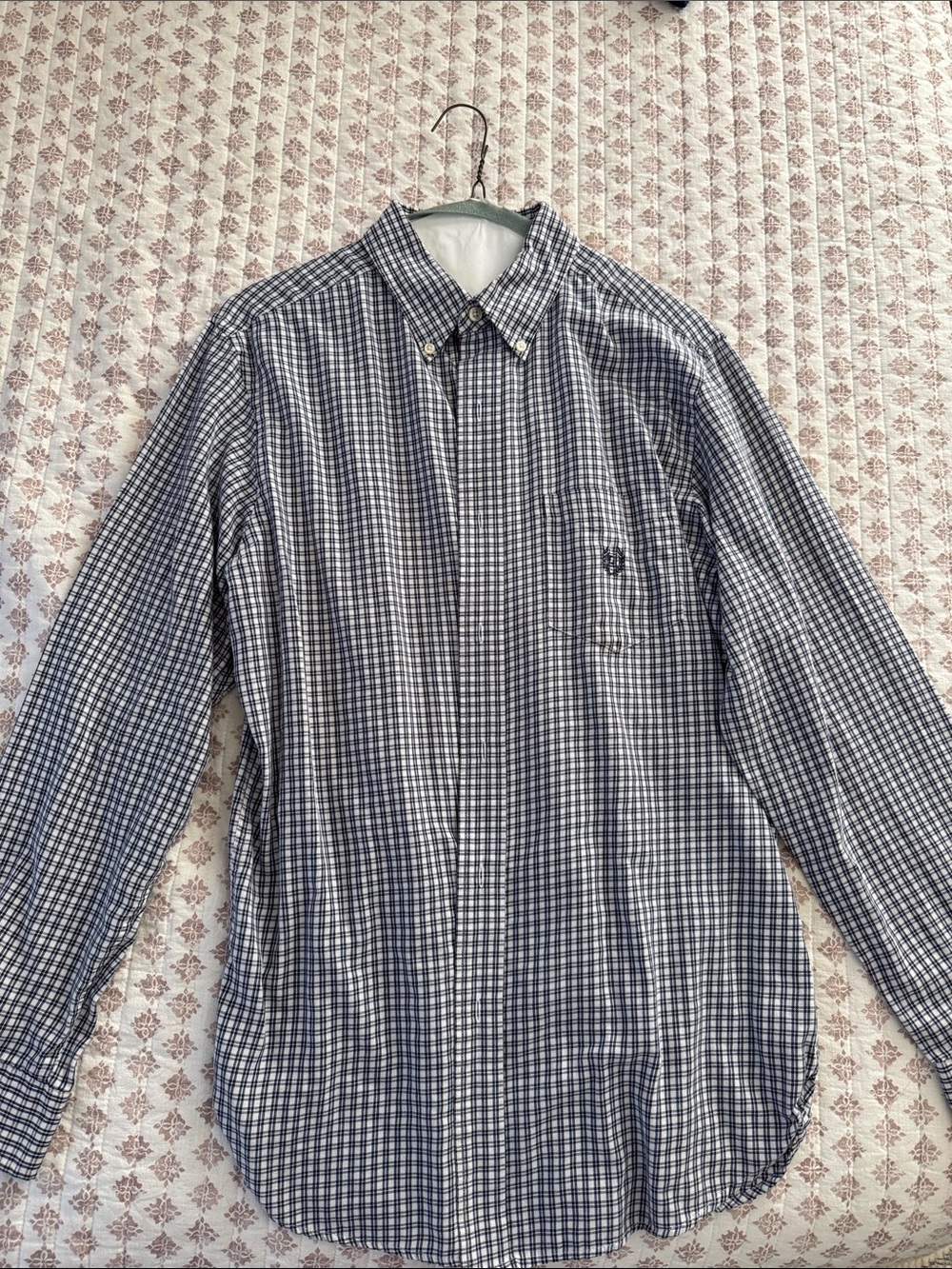 Chaps Navy and White Check Button-Down Dress Shirt